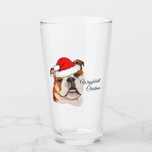 Verre Art Brown de Noël English Bulldog Wigglebutt (Devant)