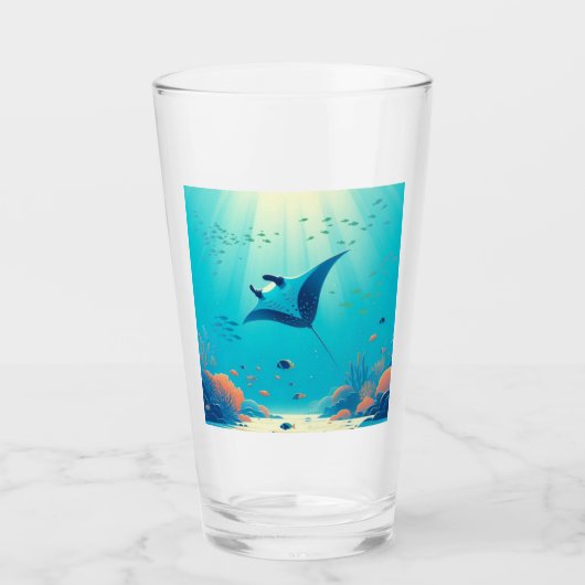 Verre Art côtier classique, raie manta (Devant)