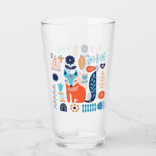Verre Art folk Fox modèle floral | Nature (Devant)