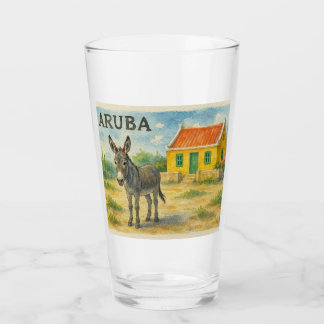 Verre Aruba Donkey with Yellow Cunucu house watercolor