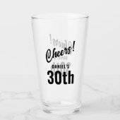 Verre Audacieuse Typographie Cheers Nom 30e anniversaire (Devant)