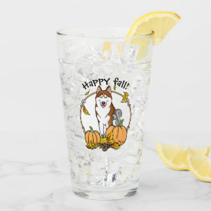 Verre Automne Sibérie Husky (rouge) Citrouille mignonne