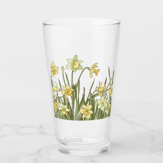 Verre avec bordure florale de jonquilles jaunes (Devant)