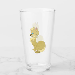 Verre avec chat jaune teint bleu - Peinture