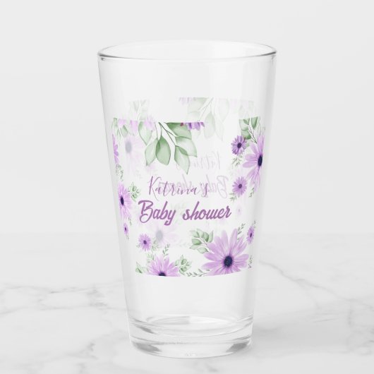 Verre Baby shower personnalisé de fleurs d'aquarelle vio (Devant)