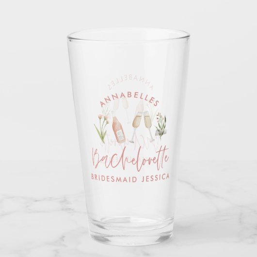 Verre Bachelorette rose girly cocktail floral aquarelle (Devant)