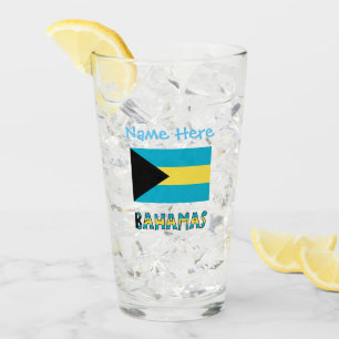 Verre Bahamas et drapeau bahamien Personnalisation Bleue
