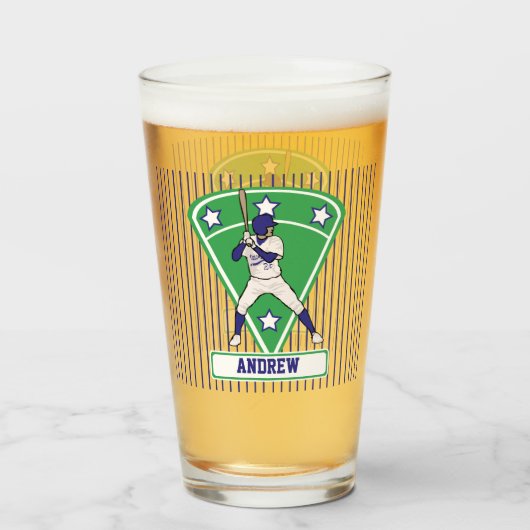 Verre Bal de base-ball bleu et blanc personnalisé (Devant (rempli))