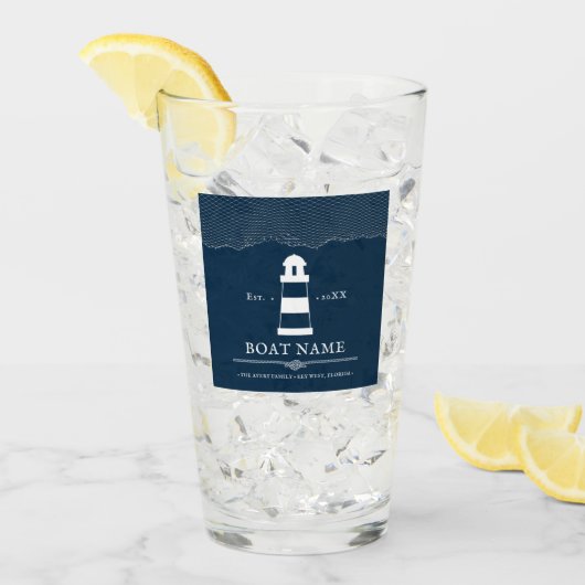 Verre Bateau phare bleu marine personnalisé (Devant glace)