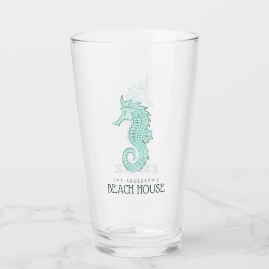 Verre Beach House Seahorse Aqua Blue ID623 (Devant)