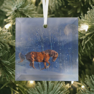 Verre Beau Cheval de Noël en Ornement de Neige