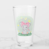 Verre Beau éléphant avec un arc rose dans une clairière (Devant)