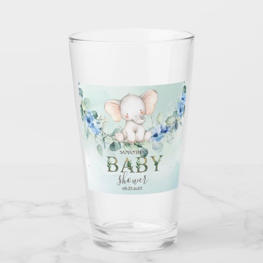 Verre Bébé Éléphant Mignon Roses Bleues (Devant)
