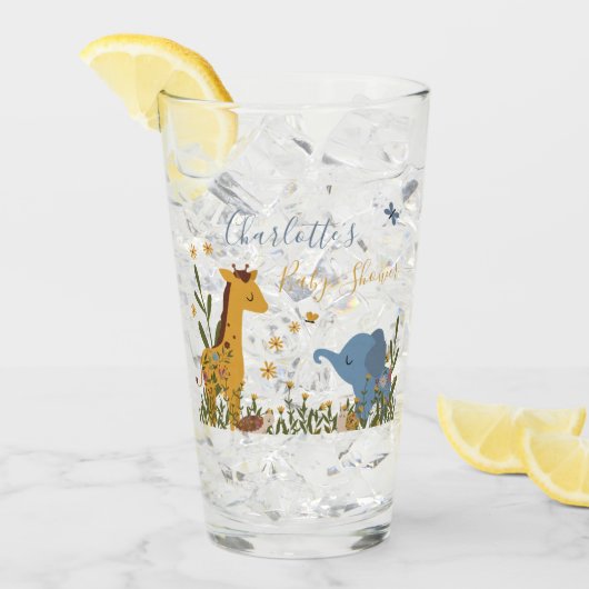 Verre Bébé mignon Animaux Baby shower Floral (Devant glace)