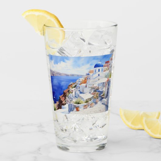 Verre Belle île Santorin, Oia voyage mug (Devant glace)
