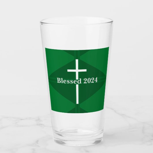 Verre Bienheureux Nouvel An Croix verte et blanche chrét (Devant)