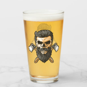 Verre Bière de bûcheron barbu crâne haches croisées