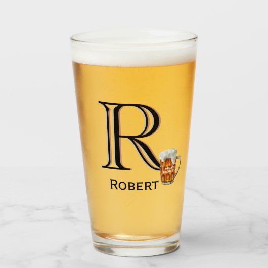 Verre Bière personnalisée Nom de monogramme (Devant (rempli))