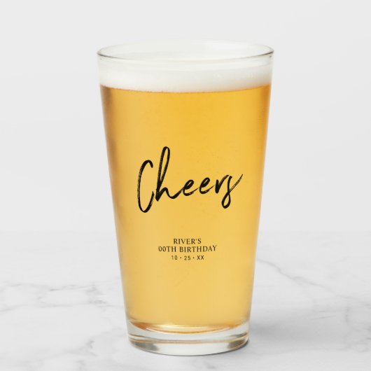 Verre Black Lettering Cheers Adulte Anniversaire Fête Fa (Devant (rempli))