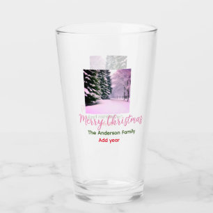 Verre Blanc rose neige joyeux Noël ajouter nom de famill