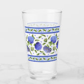 Verre Bleu Hydrangeas frise feuille (Devant)