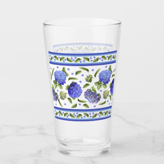 Verre Bleu Hydrangeas frise feuille (Devant)