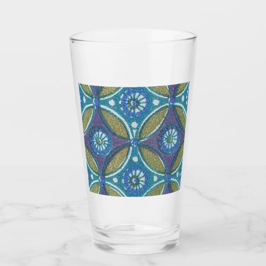 Verre Bleu vert Rustique Boho Motif circulaire géométriq (Devant)