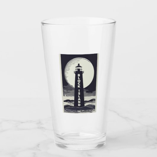 Verre Block Island Lighthouse Rhode Island Moon (Devant)