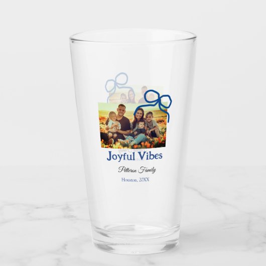Verre Blue bow joyful Vibes ajouter nom de famille photo (Devant)