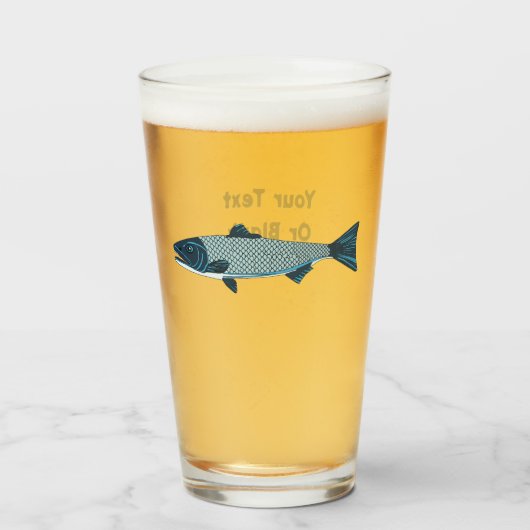 Verre Blue Folk Art Trout/Saumon (Devant (rempli))