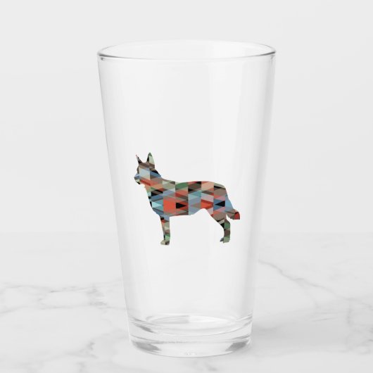Verre Blue Heeler Chien race Silhouette Geo Plaid (Devant)