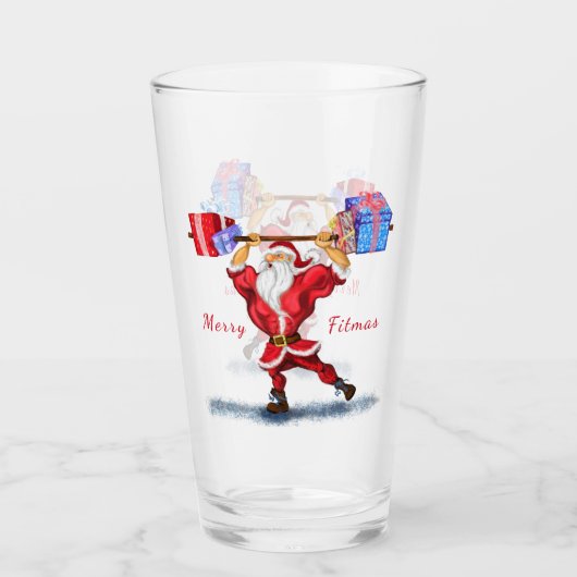 Verre Bodybuilder Père Noël Funny Christmas Glass (Devant)