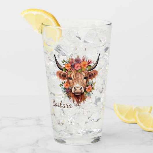 Verre Boho de vache Highland moderne personnalisé avec f (Devant glace)