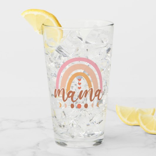 Verre Boho Rainbow Mama avec phases de lune (Devant glace)