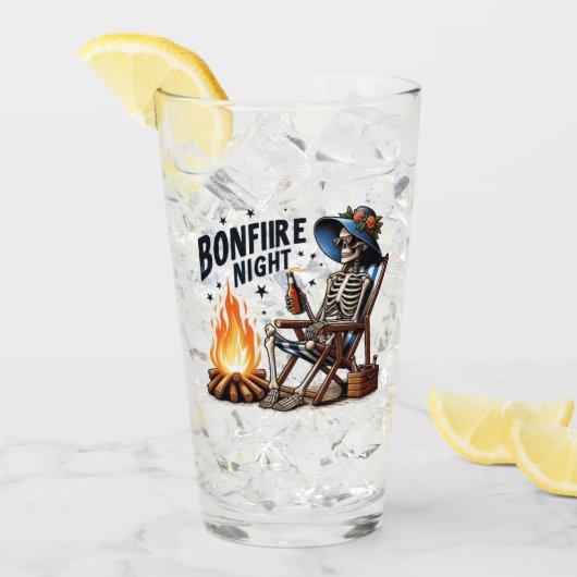 Verre Bonfire Night - Skeleton boit par le feu (Devant glace)