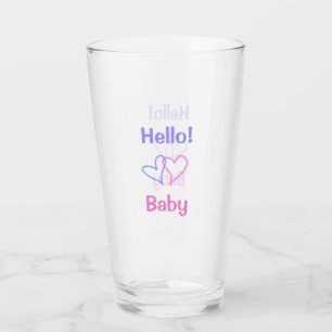 Verre Bonjour bébé rose violet cœur aquarelle boho