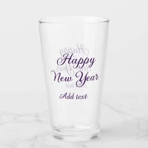 Verre Bonne année calligraphie violette simple minimalis