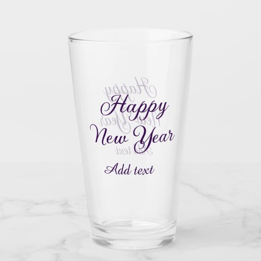 Verre Bonne année calligraphie violette simple minimalis (Devant)