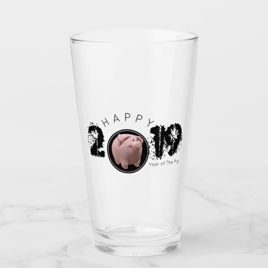 Verre Bonne année PIg grande 2019 boisson 3D originale G (Devant)
