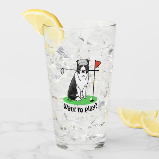 Verre Bordure Collie Chien Jouer Golf (noir & blanc) Amu (Devant glace)