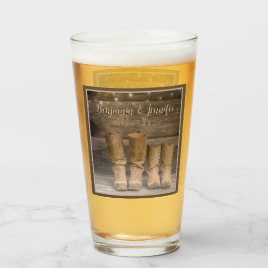 Verre Botte de cowboy de l'Ouest Monogramme de grange ru (Devant (rempli))