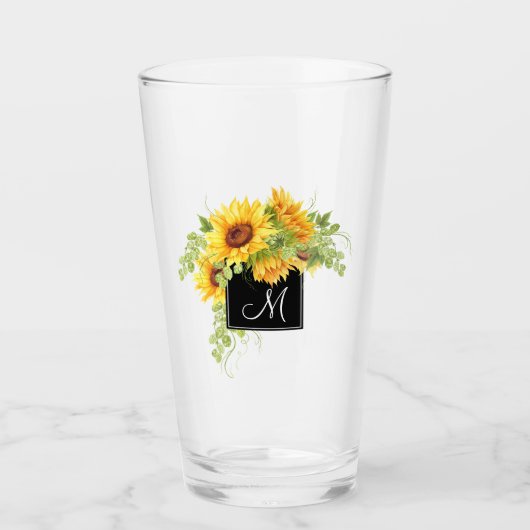 Verre Bouquet de tournesols rustiques et tout monogramme (Devant)