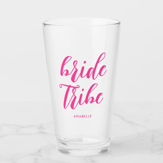 Verre Bride Tribe Script moderne Hot rose Bridesmaid (Devant)