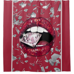 Verre brisé rouge et diamants rideau de douche