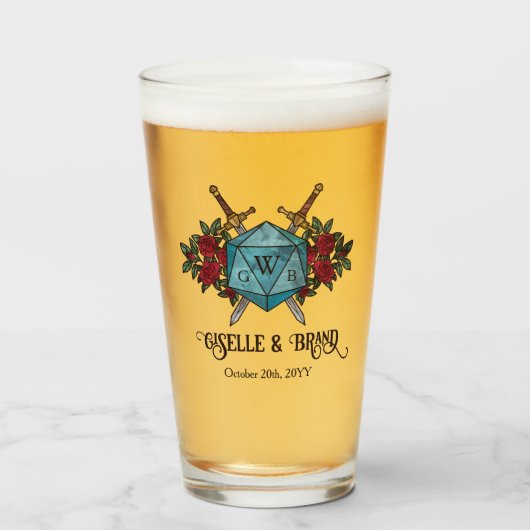 Verre Cadeau de mariage RPG Monogramme D20 (Devant (rempli))