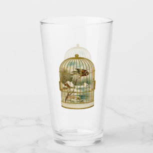 Verre Cage d'oiseaux d'or et blanc avec Cabine d'oiseaux