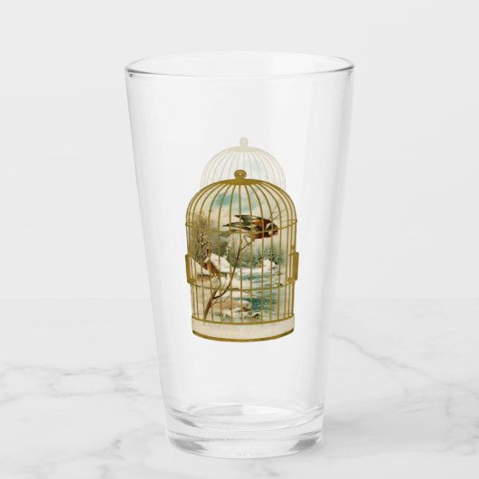 Verre Cage d'oiseaux d'or et blanc avec Cabine d'oiseaux (Devant)