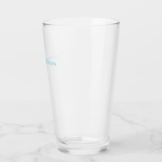 Verre Calligraphie de nom Script Plain Simple Blanc Bleu (Gauche)