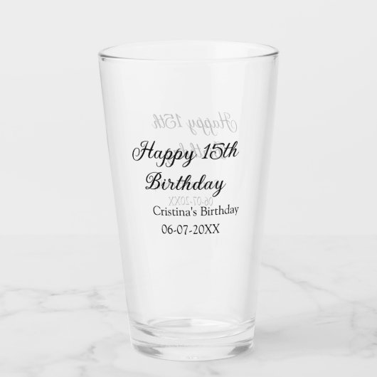 Verre calligraphie simple minimum heureux 15e anniversai (Devant)