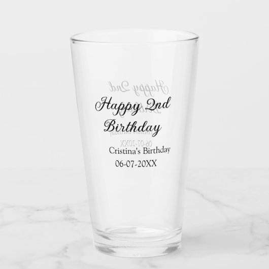 Verre calligraphie simple minimum heureux 2e anniversair (Devant)